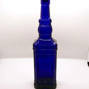 Cobalt Blue Squared Bottle Decanter With Cork Stopper